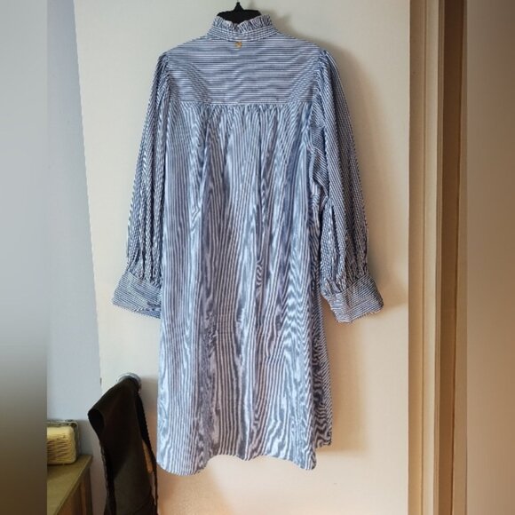 Antik Batik Polette Blue + White Cotton Poplin Dress M - Picture 7 of 10